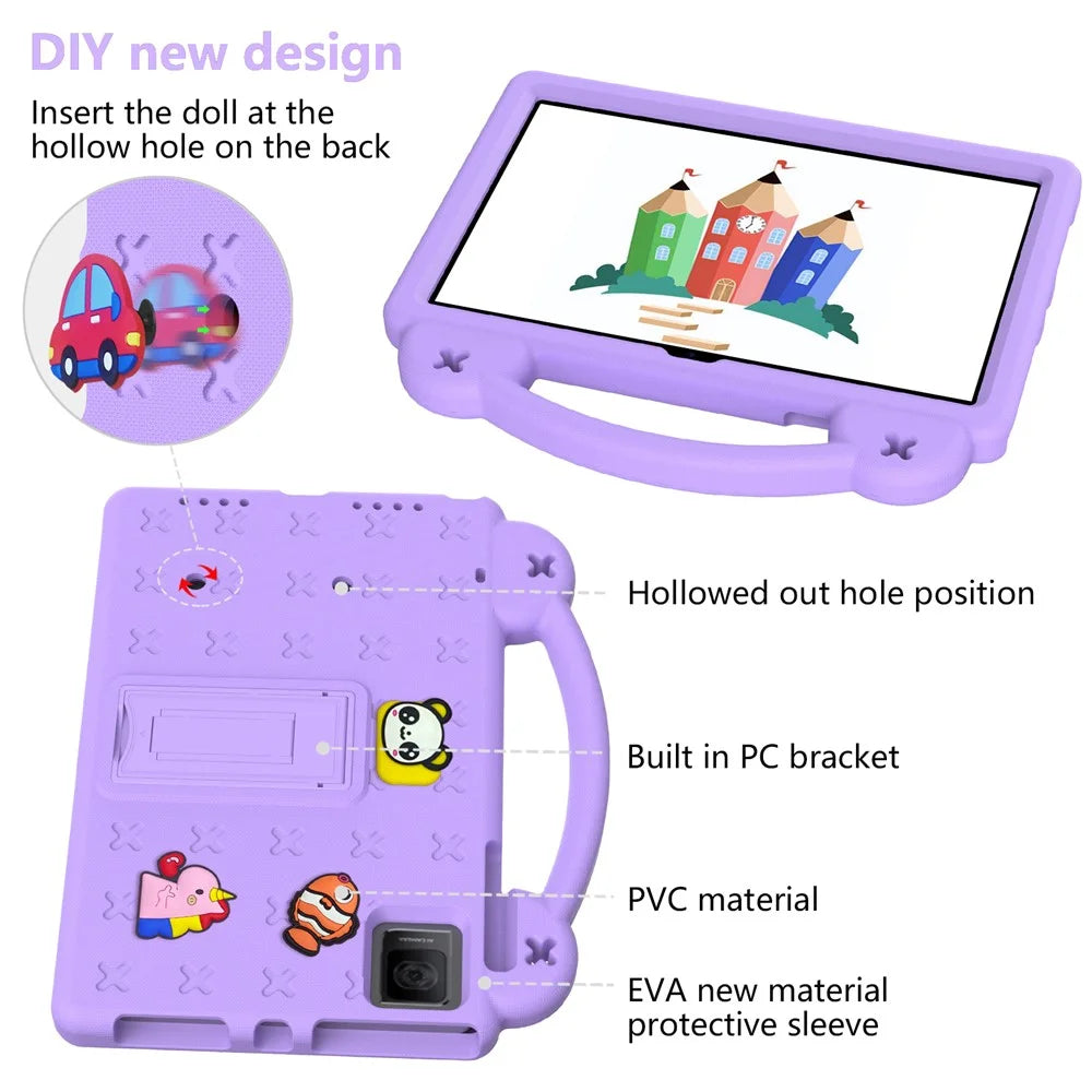 For TCL Tab 10 Gen 2 / T-Mobile REVVL Tab Case EVA Cute Patterns Tablet Cover with Kickstand and Handle - Purple - 7