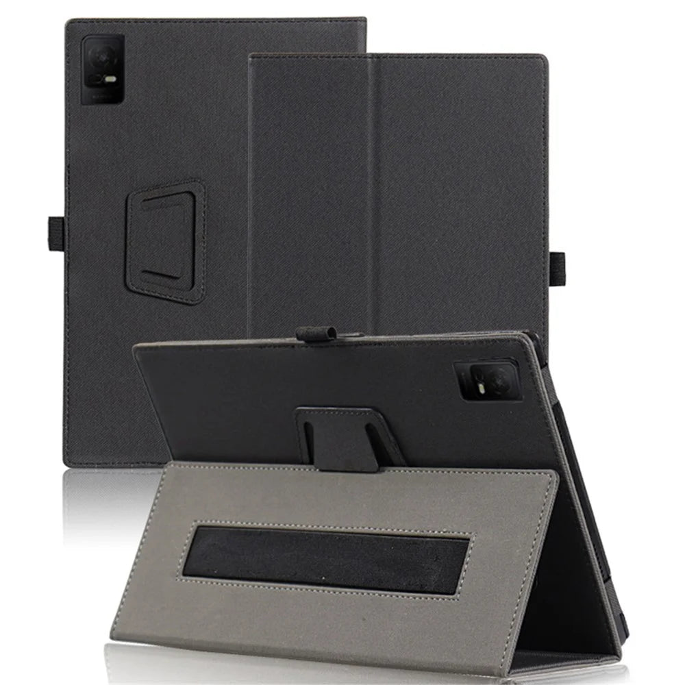 For TCL Tab 10 Gen 2 Tablet Case Stand Skin-touch PU Leather Full Protection Cover - Black - 1