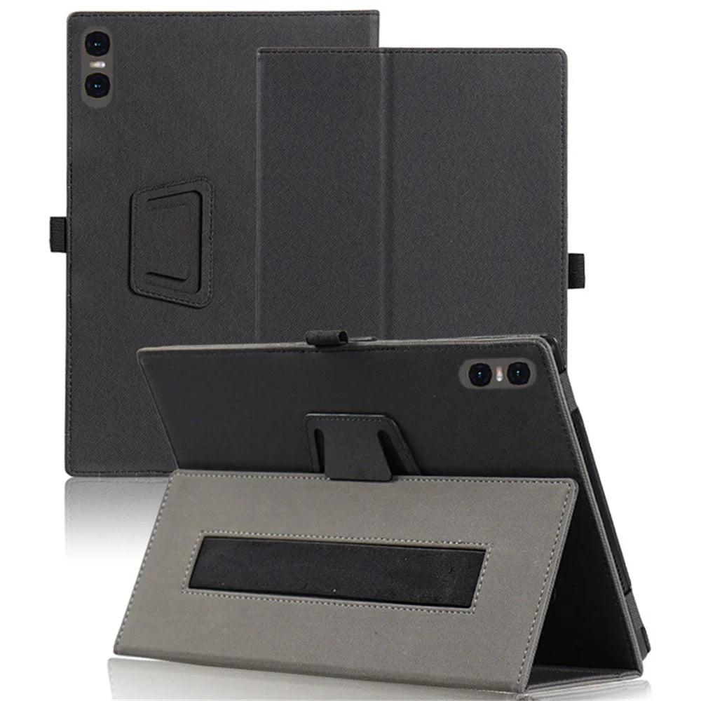 For Teclast P30T Tablet Case Skin-touch PU Leather Cover with Folding Stand - Black - 1