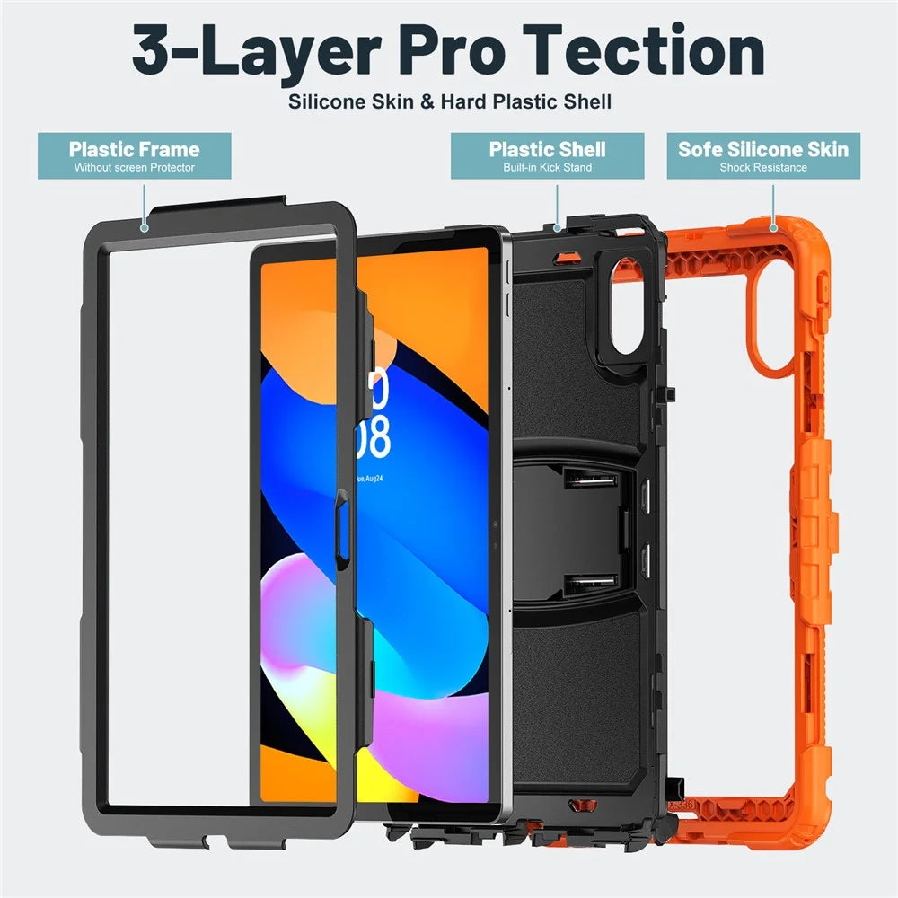 For Lenovo Xiaoxin Pad 11 2025 / 2024 / Idea Tab / K11 Gen 2 / M11 / K11 LTE (2024) Case PC+Silicone Kickstand Tablet Cover with Strap - Orange - 5