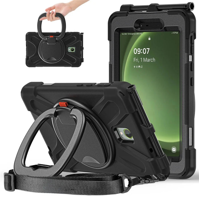 For Samsung Galaxy Tab Active5 SM-X300 Case Kickstand Rugged Tablet Cover with Shoulder Strap - Black - 1