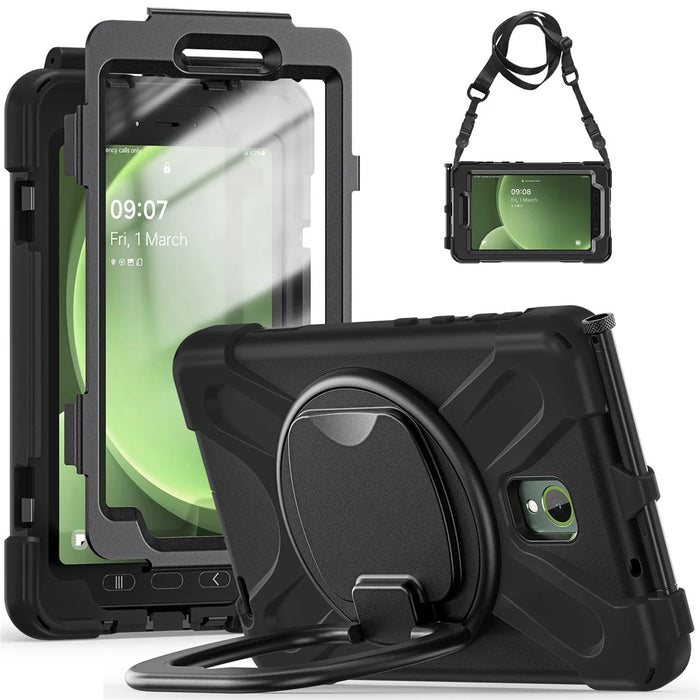 For Samsung Galaxy Tab Active5 SM-X300 Case Kickstand Rugged Tablet Cover with Shoulder Strap - Black - 2