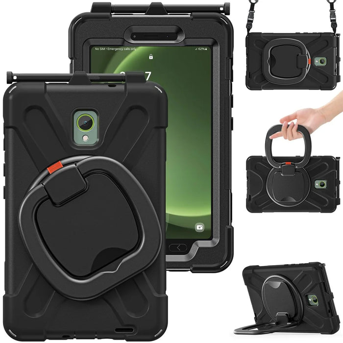 For Samsung Galaxy Tab Active5 SM-X300 Case Kickstand Rugged Tablet Cover with Shoulder Strap - Black - 3