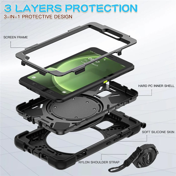 For Samsung Galaxy Tab Active5 SM-X300 Case Kickstand Rugged Tablet Cover with Shoulder Strap - Black - 5