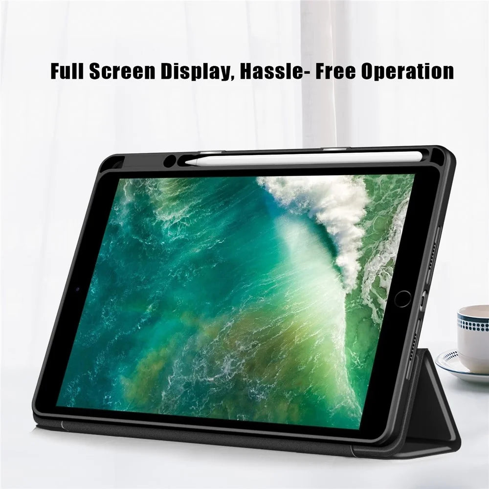 Case for iPad 10.2 (2019) / (2020) / (2021) / iPad Pro 10.5-inch (2017) / Air 10.5 inch (2019) Tri-fold Stand Leather Cover - Black - 3