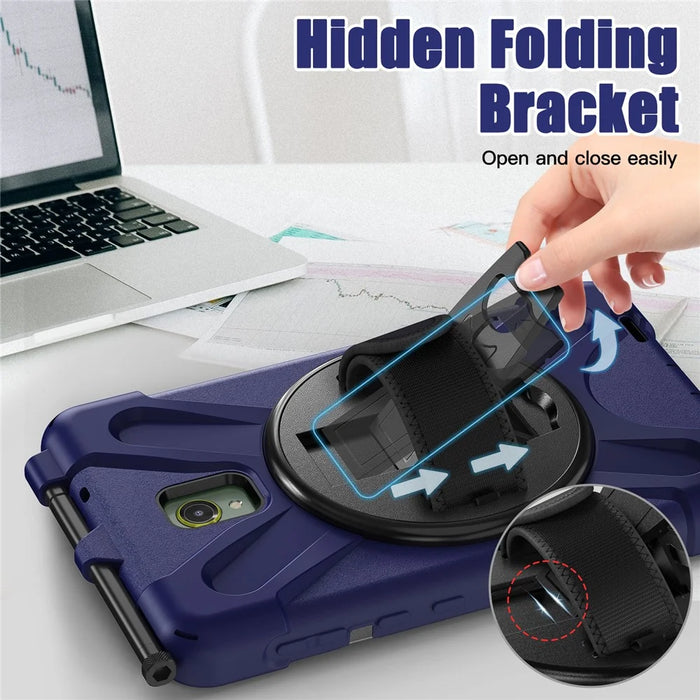 For Samsung Galaxy Tab Active 3 T570 / Tab Active5 X306B Case Rotary Kickstand PC+Silicone Hand Strap Tablet Cover - Navy Blue - 2