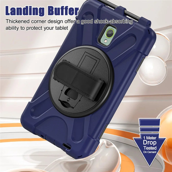 For Samsung Galaxy Tab Active 3 T570 / Tab Active5 X306B Case Rotary Kickstand PC+Silicone Hand Strap Tablet Cover - Navy Blue - 6
