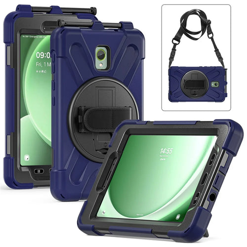 For Samsung Galaxy Tab Active 3 T570 / Tab Active5 X306B Case PC+Silicone Protective Cover with Shoulder Strap - Navy Blue - 1