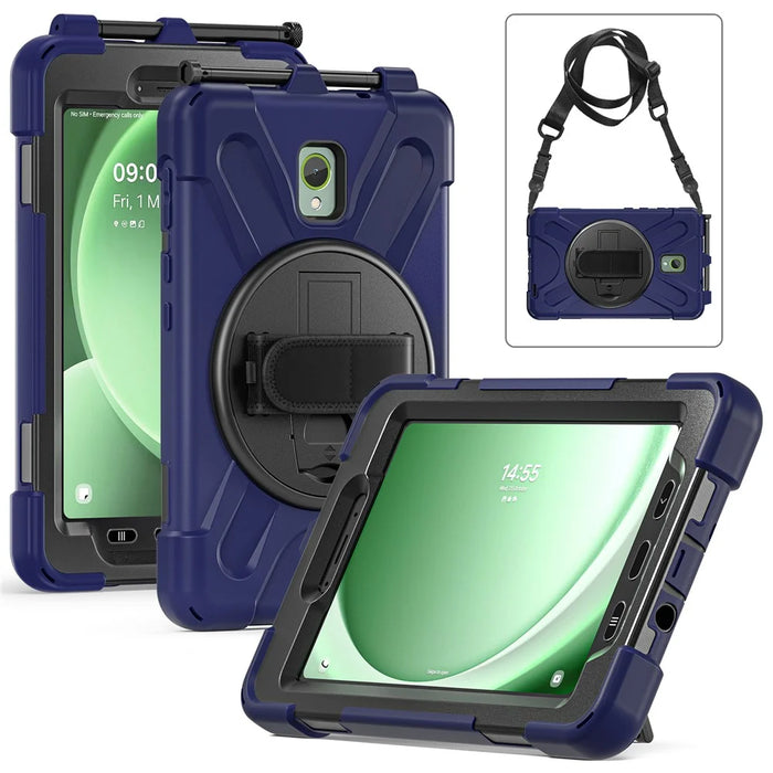 For Samsung Galaxy Tab Active 3 T570 / Tab Active5 X306B Case PC+Silicone Protective Cover with Shoulder Strap - Navy Blue - 1
