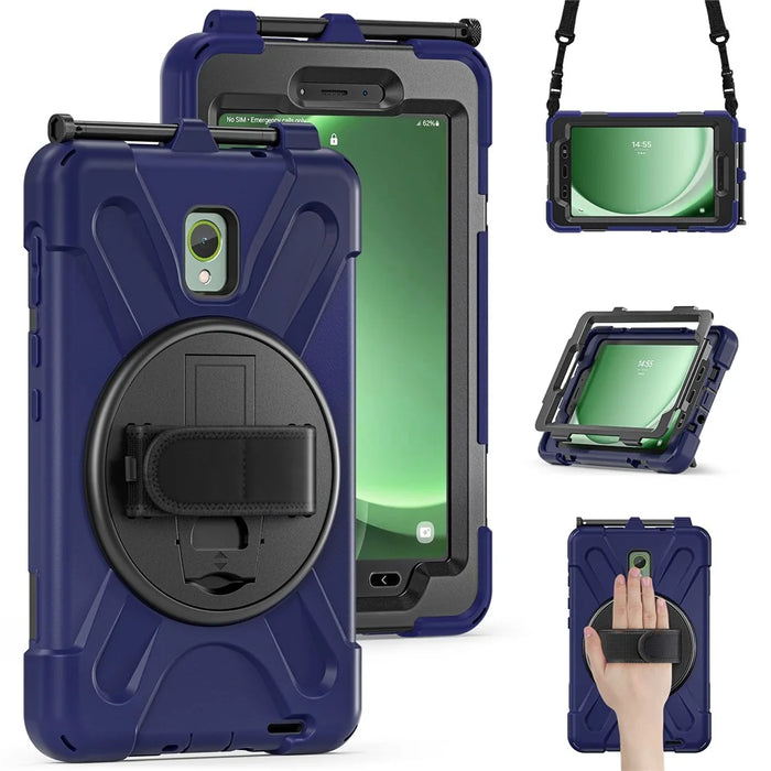 For Samsung Galaxy Tab Active 3 T570 / Tab Active5 X306B Case PC+Silicone Protective Cover with Shoulder Strap - Navy Blue - 2