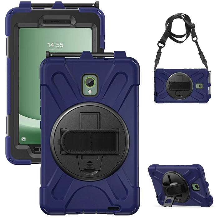 For Samsung Galaxy Tab Active 3 T570 / Tab Active5 X306B Case PC+Silicone Protective Cover with Shoulder Strap - Navy Blue - 3