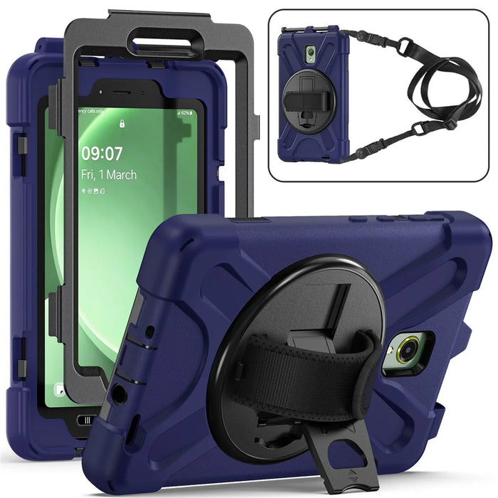 For Samsung Galaxy Tab Active 3 T570 / Tab Active5 X306B Case PC+Silicone Protective Cover with Shoulder Strap - Navy Blue - 4