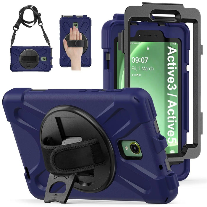 For Samsung Galaxy Tab Active 3 T570 / Tab Active5 X306B Case PC+Silicone Protective Cover with Shoulder Strap - Navy Blue - 5