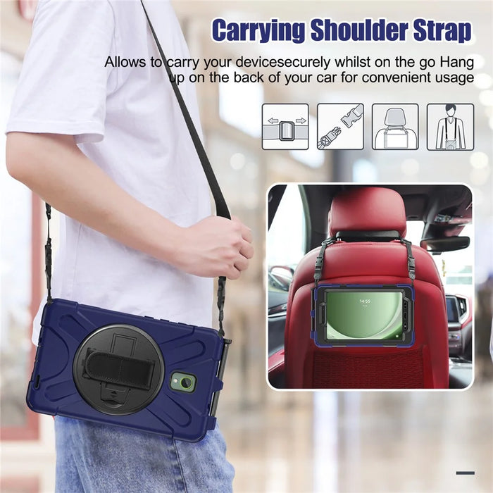 For Samsung Galaxy Tab Active 3 T570 / Tab Active5 X306B Case PC+Silicone Protective Cover with Shoulder Strap - Navy Blue - 7