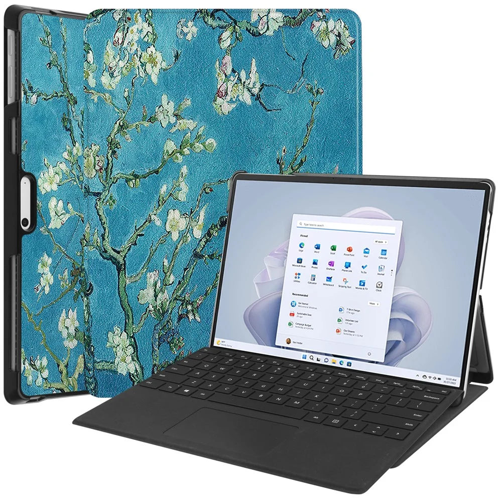 For Microsoft Surface Pro 11 / 10 / 9 Case PU Leather Pattern Printing Stand Folio Tablet Cover - Apricot Blossom - 1