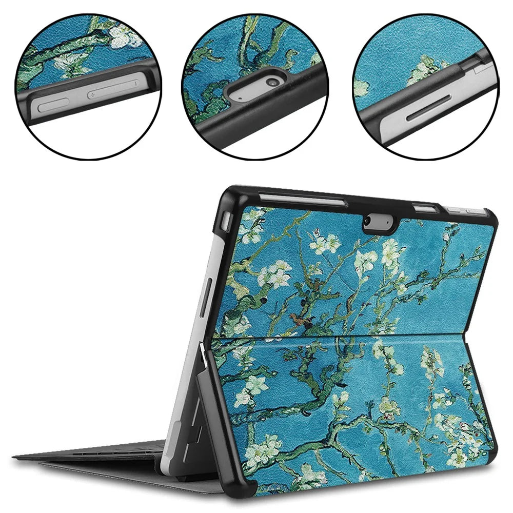 For Microsoft Surface Pro 11 / 10 / 9 Case PU Leather Pattern Printing Stand Folio Tablet Cover - Apricot Blossom - 6
