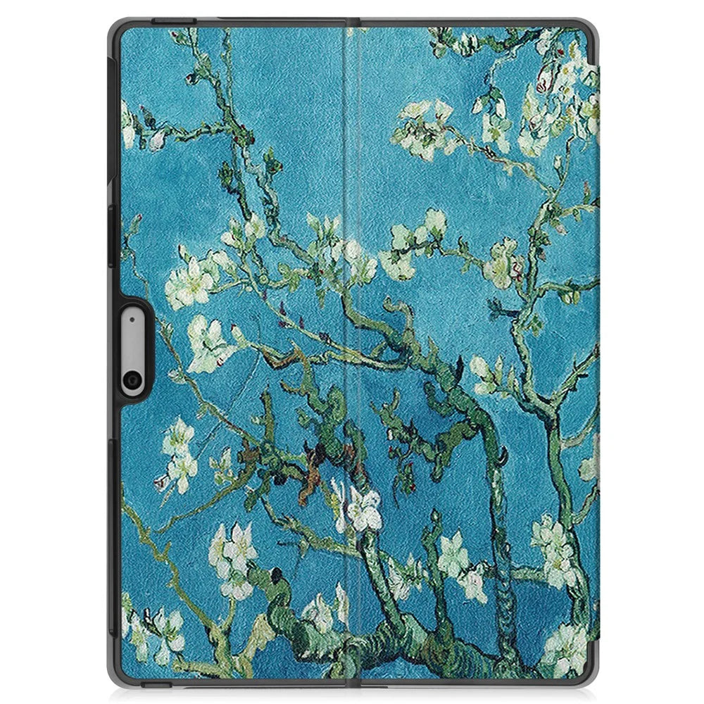 For Microsoft Surface Pro 11 / 10 / 9 Case PU Leather Pattern Printing Stand Folio Tablet Cover - Apricot Blossom - 7