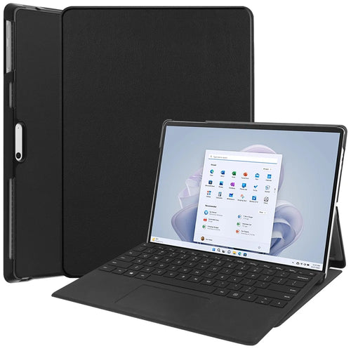 For Microsoft Surface Pro 11 / 10 / 9 Case PU Leather Folding Stand Folio Tablet Cover - Black - 1