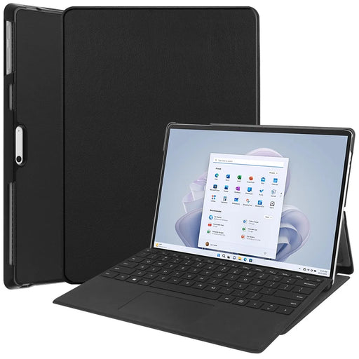 For Microsoft Surface Pro 11 / 10 / 9 Case PU Leather Folding Stand Folio Tablet Cover - Black - 1