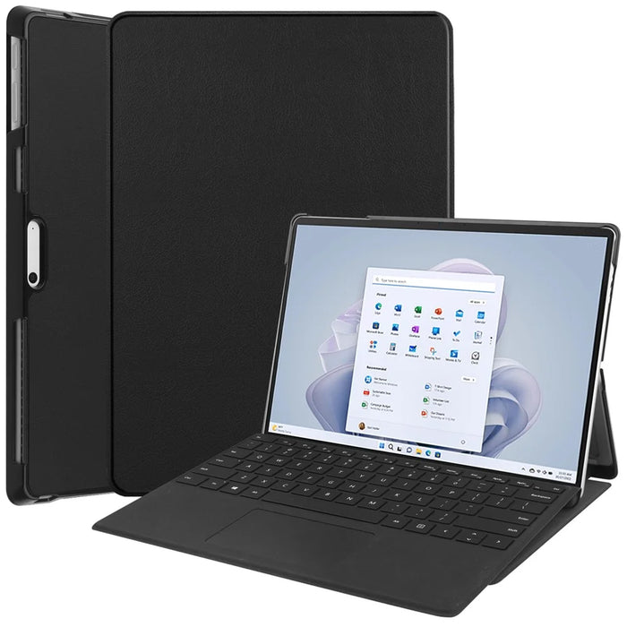 For Microsoft Surface Pro 11 / 10 / 9 Case PU Leather Folding Stand Folio Tablet Cover - Black - 1