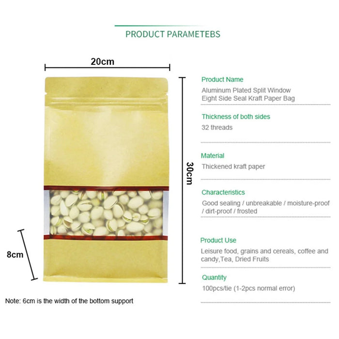 MX-004 100PCS 18x28cm Sealable Sample Bags Aluminum Foil Kraft Paper Packaging Pouches - 6