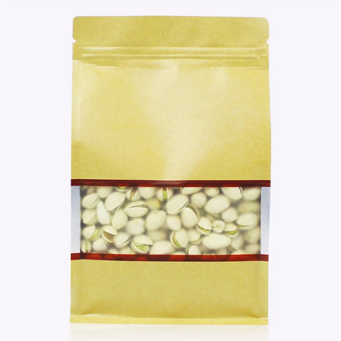 MX-004 100PCS Resealable Kraft Paper Bag 14x24cm Food Packaging Bags with Window - 4