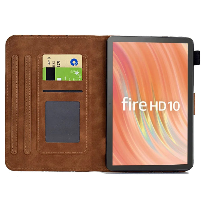 A9 For Amazon Fire HD 10 (2023) Case Card Slots Stand Rhombus Leather Tablet Cover - Brown - 4