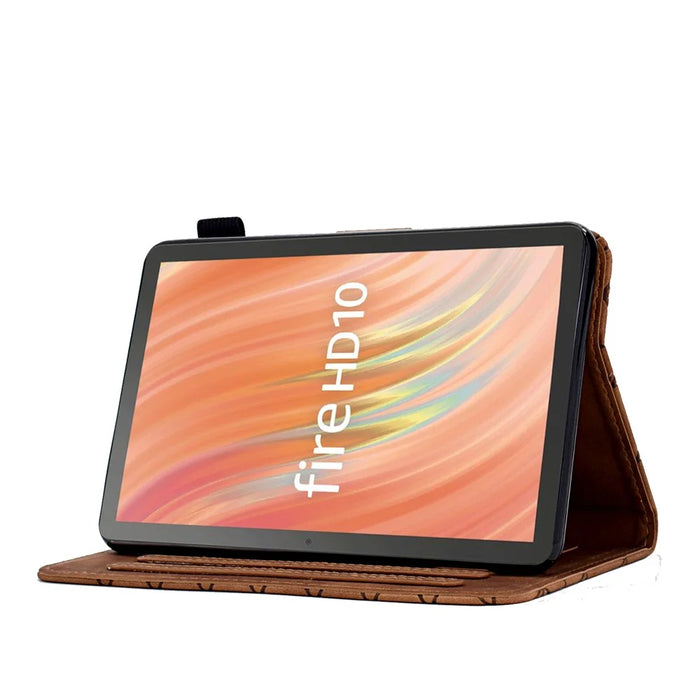 A9 For Amazon Fire HD 10 (2023) Case Card Slots Stand Rhombus Leather Tablet Cover - Brown - 5