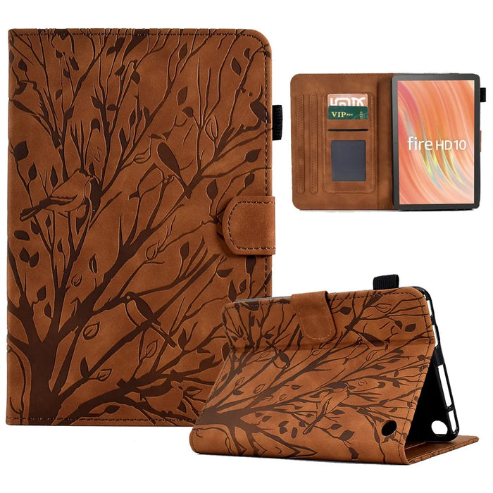 A8 For Amazon Fire HD 10 (2023) Stand Case Leather Tablet Cover with Card Slots - Brown - 1