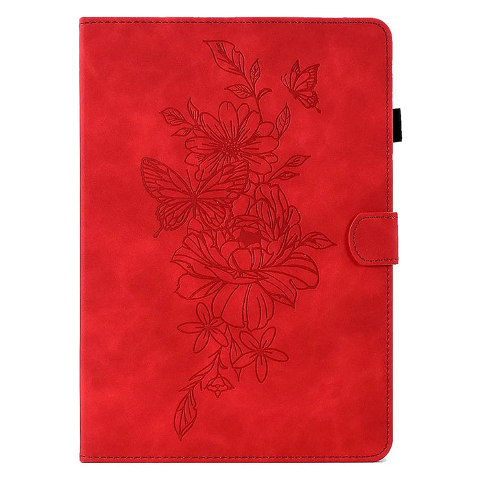 A7 For Amazon Fire HD 10 (2023) Tablet Case Flower Butterfly Imprinted Leather Cover with Card Slots - Red - 2