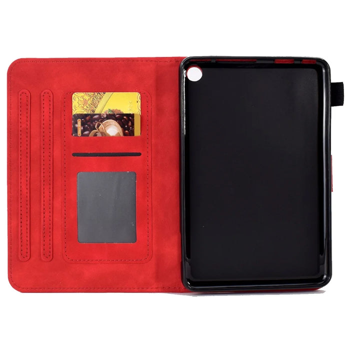 A7 For Amazon Fire HD 10 (2023) Tablet Case Flower Butterfly Imprinted Leather Cover with Card Slots - Red - 4