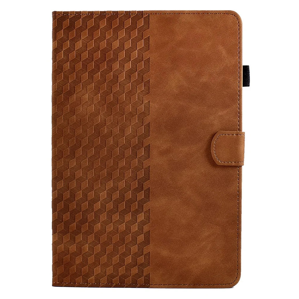 A6 For Amazon Fire HD 10 (2023) Leather Case Block Pattern Imprinted Card Slots Tablet Cover - Brown - 2