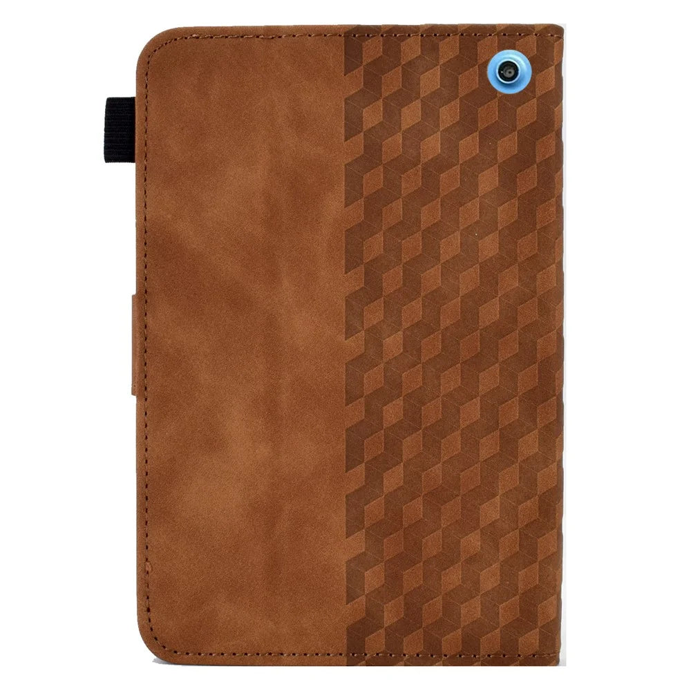 A6 For Amazon Fire HD 10 (2023) Leather Case Block Pattern Imprinted Card Slots Tablet Cover - Brown - 3