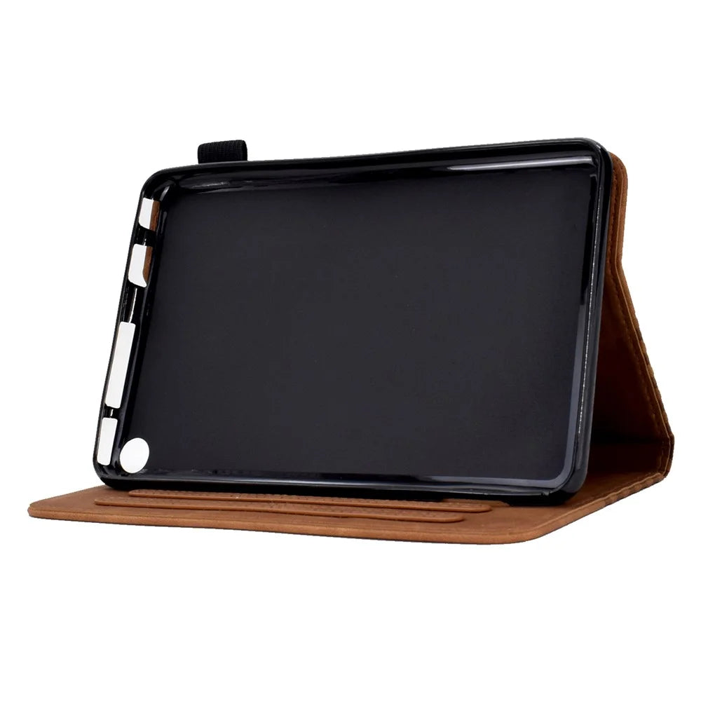 A6 For Amazon Fire HD 10 (2023) Leather Case Block Pattern Imprinted Card Slots Tablet Cover - Brown - 5