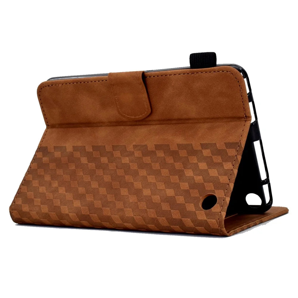 A6 For Amazon Fire HD 10 (2023) Leather Case Block Pattern Imprinted Card Slots Tablet Cover - Brown - 6