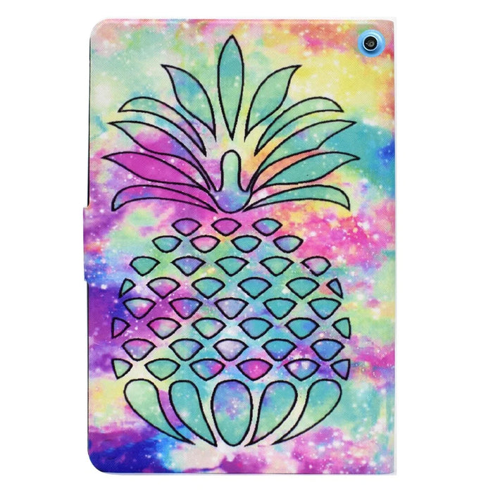 A2 For Amazon Fire HD 10 (2023) Case Pattern Printed PU Leather Tablet Cover with Card Slots - Colorful Pineapple - 3