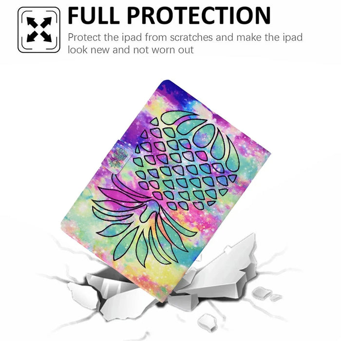 A2 For Amazon Fire HD 10 (2023) Case Pattern Printed PU Leather Tablet Cover with Card Slots - Colorful Pineapple - 7