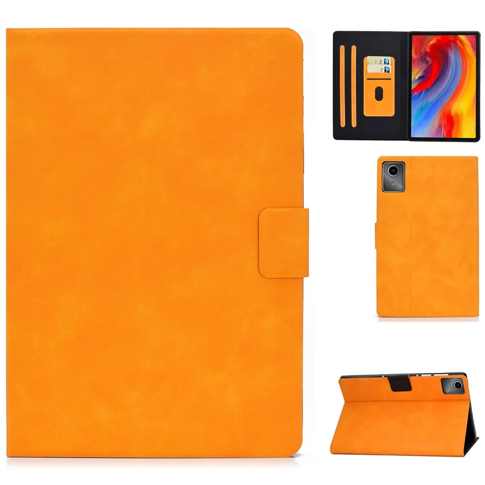 A4 For Lenovo Tab M11 / Xiaoxin Pad 11 2024 Case Card Holder Cowhide Texture Leather Tablet Cover - Khaki - 1