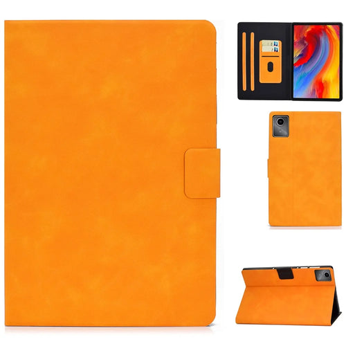 A4 For Lenovo Tab M11 / Xiaoxin Pad 11 2024 Case Card Holder Cowhide Texture Leather Tablet Cover - Khaki - 1