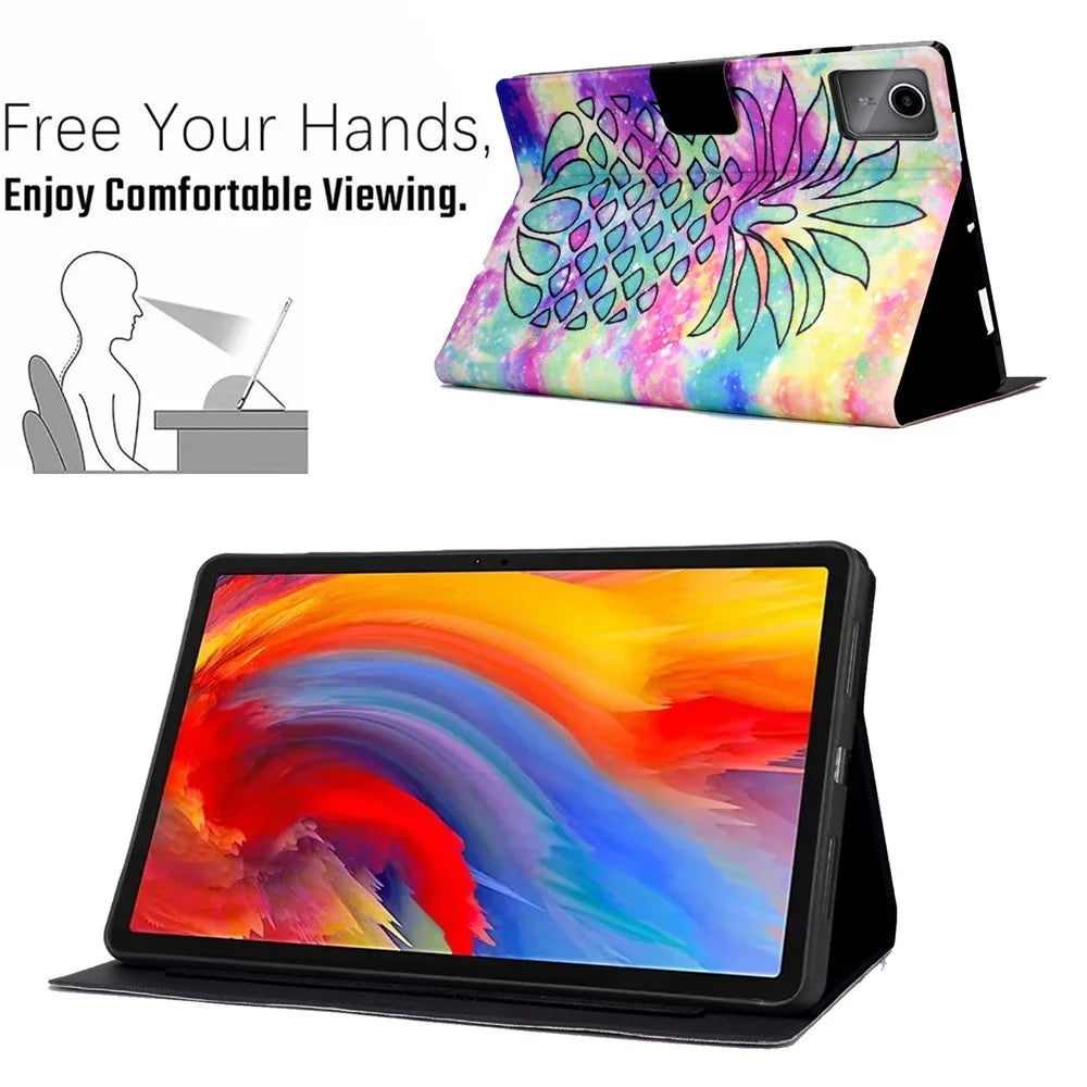 A2 For Lenovo Tab M11 / Xiaoxin Pad 11 2024 Leather Case Pattern Printed Card Slots Tablet Cover - Colorful Pineapple - 6