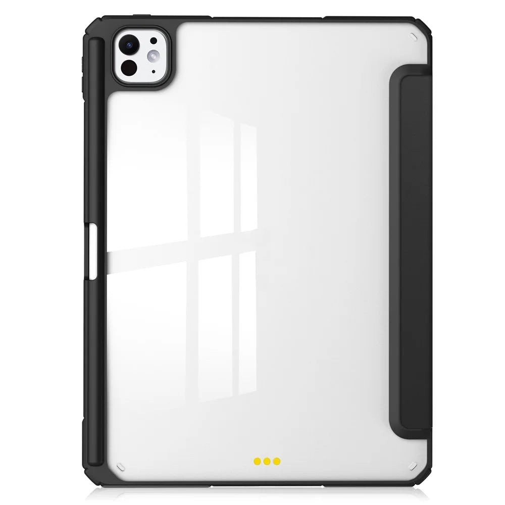 For iPad Pro 11 (2025) / 11 (2024) Case PU Leather+TPU+Acrylic Clear Tablet Cover with Pen Slot - Black - 2