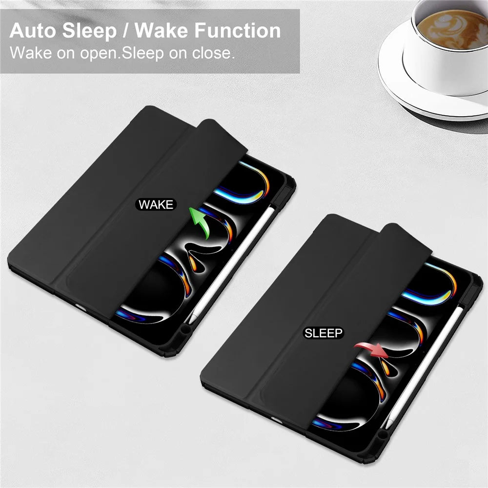 For iPad Pro 11 (2025) / 11 (2024) Case PU Leather+TPU+Acrylic Clear Tablet Cover with Pen Slot - Black - 3
