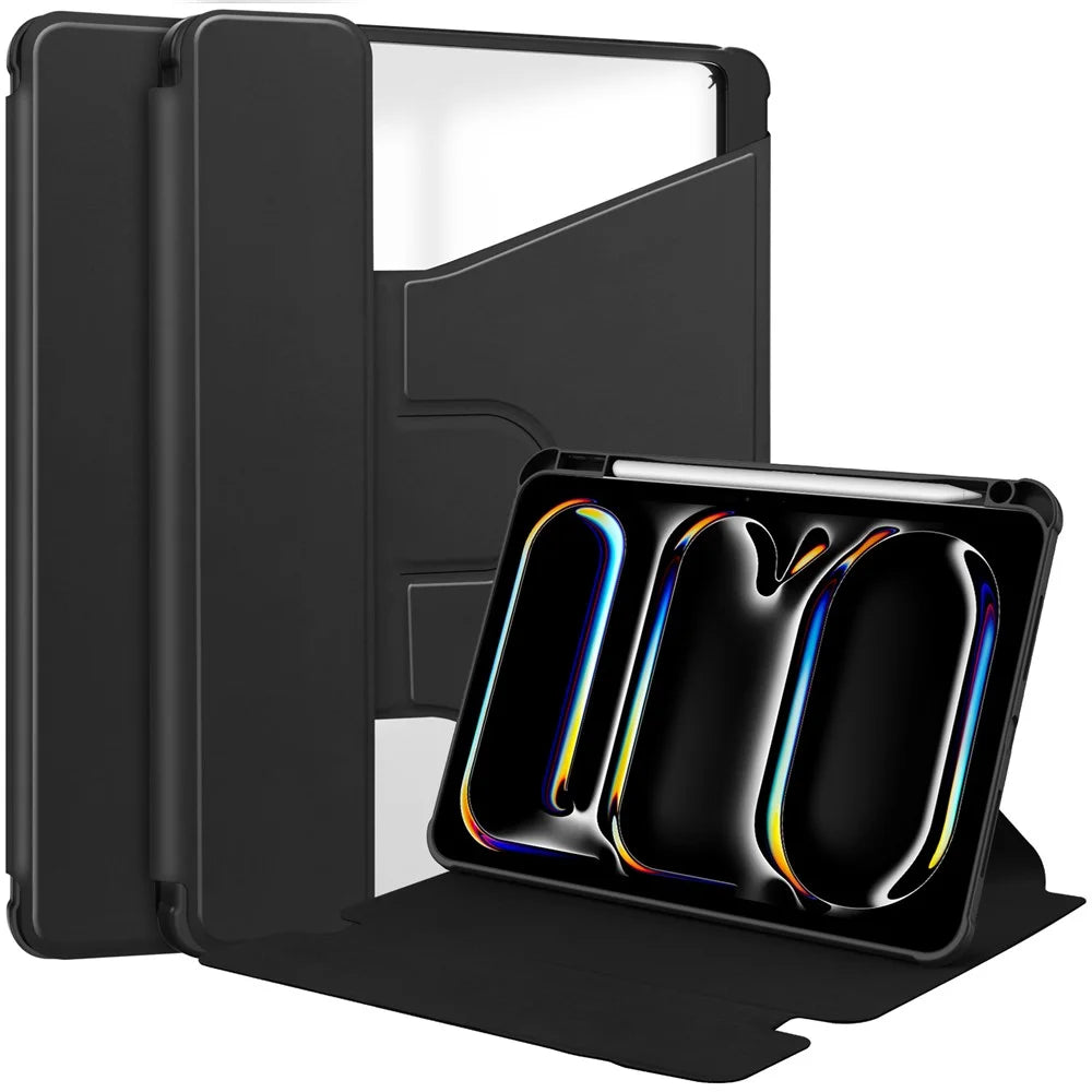 For iPad Pro 11 (2025) / 11 (2024) Case Rotary Stand Leather+Acrylic Tablet Cover (without Keyboard) - Black - 1