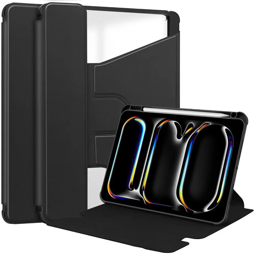 For iPad Pro 11 (2025) / 11 (2024) Case Rotary Stand Leather+Acrylic Tablet Cover (without Keyboard) - Black - 1