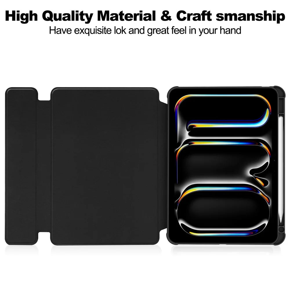 For iPad Pro 11 (2025) / 11 (2024) Case Rotary Stand Leather+Acrylic Tablet Cover (without Keyboard) - Black - 3