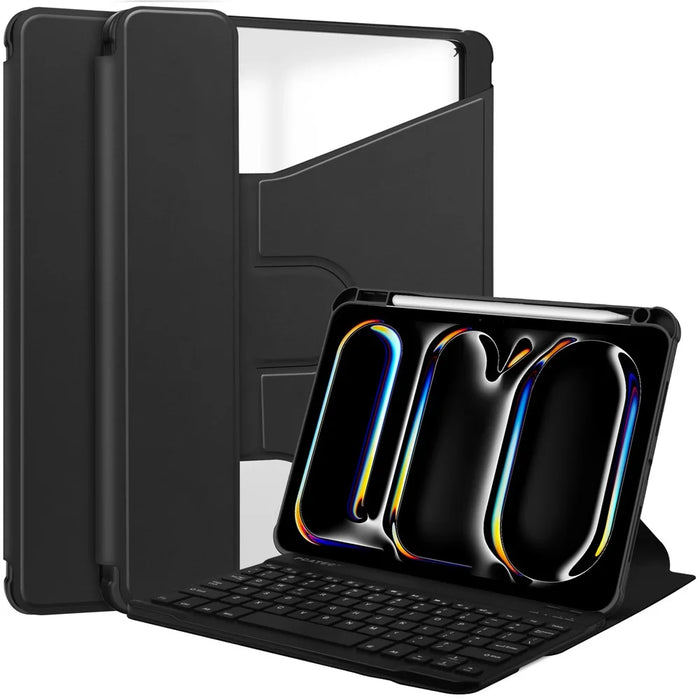 For iPad Pro 11 (2025) / 11 (2024) Case Leather+Acrylic Stand Tablet Cover with Bluetooth-compatible Keyboard - Black - 1
