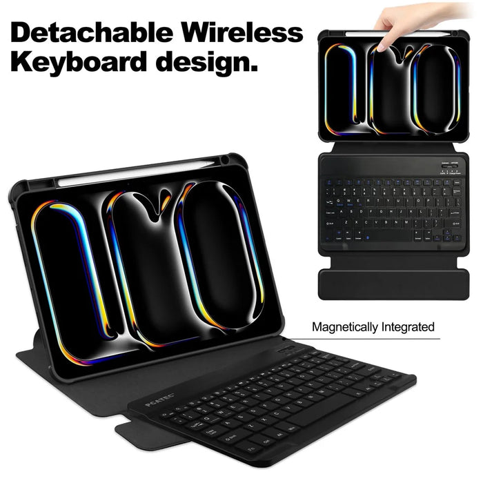 For iPad Pro 11 (2025) / 11 (2024) Case Leather+Acrylic Stand Tablet Cover with Bluetooth-compatible Keyboard - Black - 3
