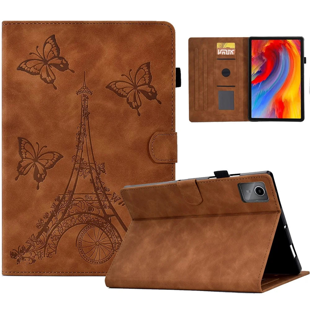 For Lenovo Tab M11 / Xiaoxin Pad 11 2024 Case Microfiber Leather Iron Tower Pattern Tablet Cover - Brown - 1