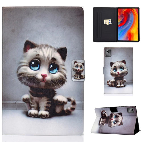 For Lenovo Tab M11 / Xiaoxin Pad 11 2024 Case Card Holder Pattern Leather Tablet Cover - Kitten - 1