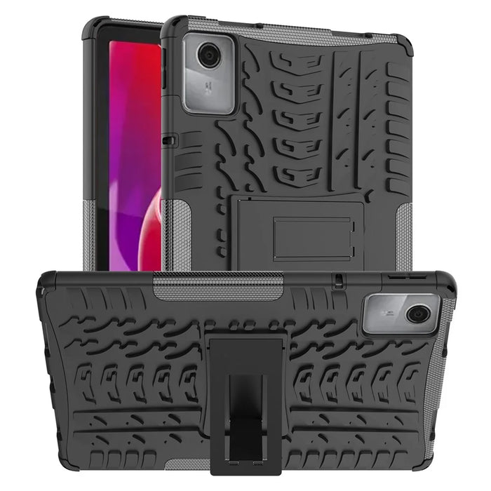 For Lenovo Tab M11 / Xiaoxin Pad 11 2024 Case Tire Texture Shockproof TPU+PC Tablet Cover with Kickstand - Black - 1